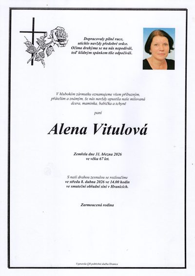 Smuteční oznámení – Alena Vitulová