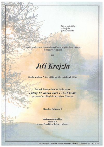 Smuteční oznámení – Jiří Krejzla