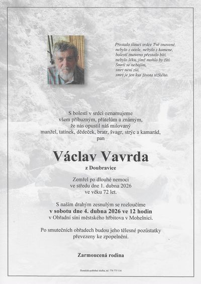 Smuteční oznámení – Václav Vavrda