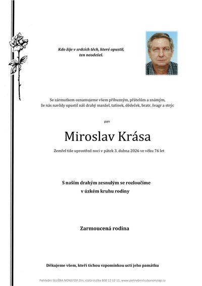Smuteční oznámení – Miroslav Krása
