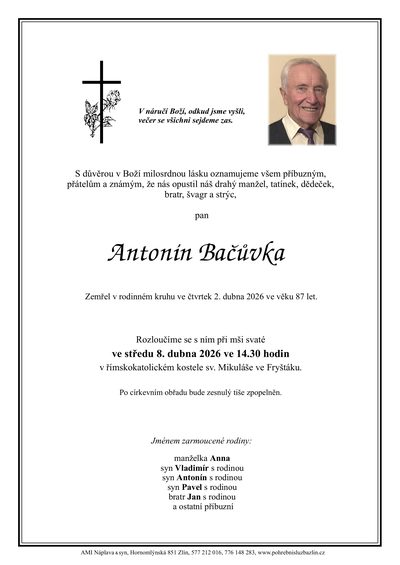 Smuteční oznámení – Antonín Bačůvka