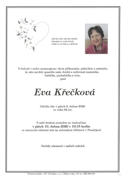 Smuteční oznámení – Eva Křečková