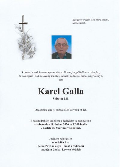 Smuteční oznámení – Karel Galla