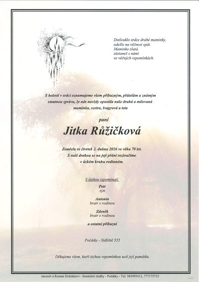Smuteční oznámení – Jitka Růžičková