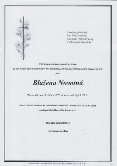 Smuteční oznámení – Blažena Novotná