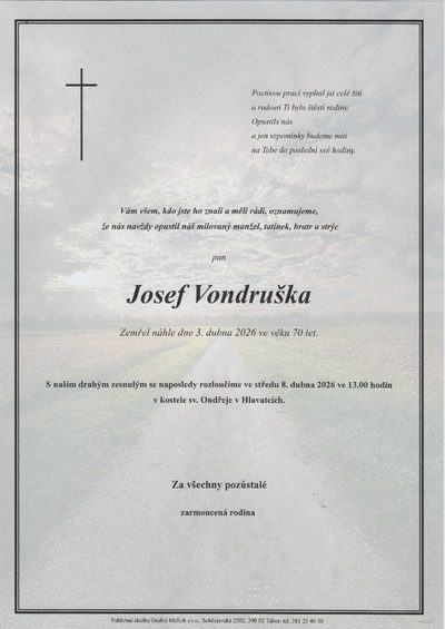 Smuteční oznámení – Josef Vondruška
