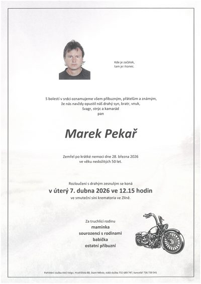 Smuteční oznámení – Marek Pekař