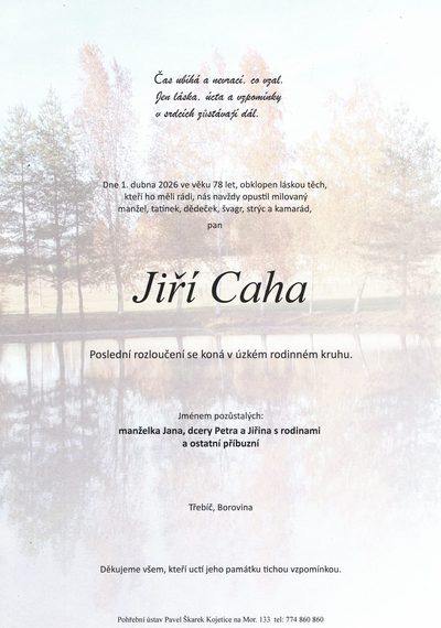 Smuteční oznámení – Jiří Cah