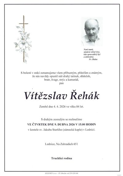 Smuteční oznámení – Vítězslav Řehák