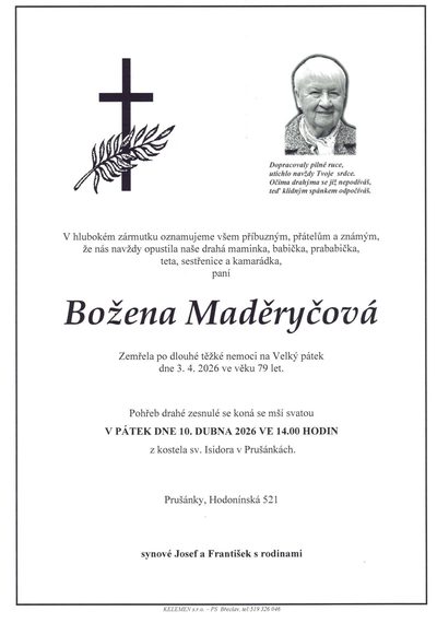 Smuteční oznámení – Božena Maděryčová
