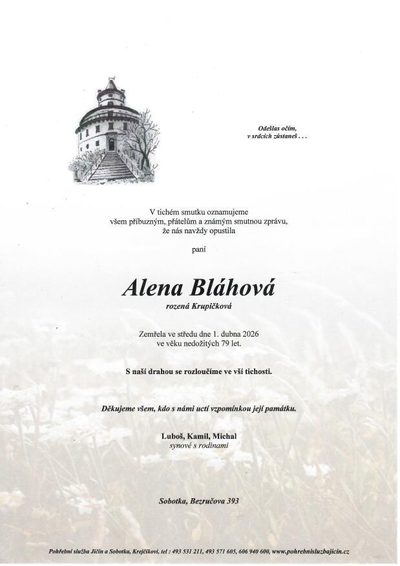 Smuteční oznámení – Bláhová