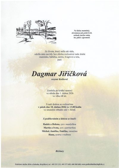 Smuteční oznámení – Dagmar Jiřičková