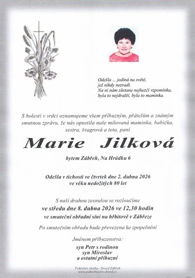 Smuteční oznámení – Marie Jitlková