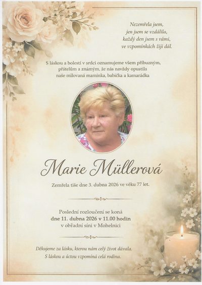 Smuteční oznámení – Marie Müllerová