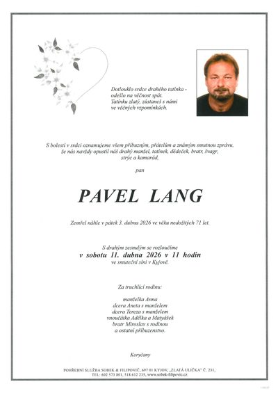 Smuteční oznámení – Pavel Lang