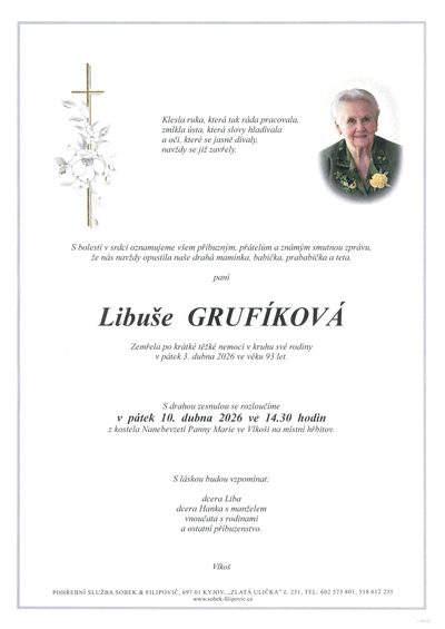 Smuteční oznámení – Libuše Grufiková