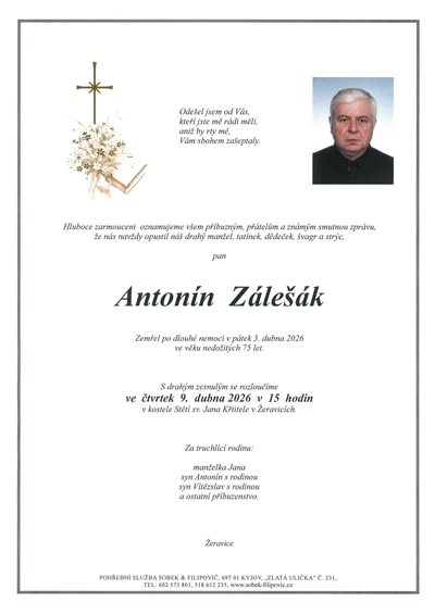 Smuteční oznámení – Antonín Zálešák