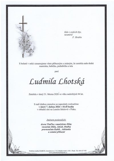 Smuteční oznámení – Ludmila Chotská