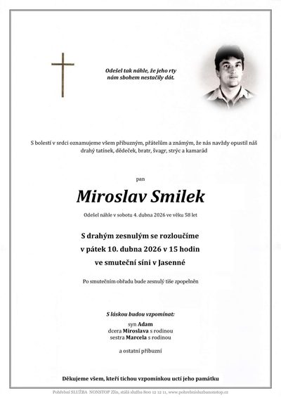 Smuteční oznámení – Miroslav Smilek