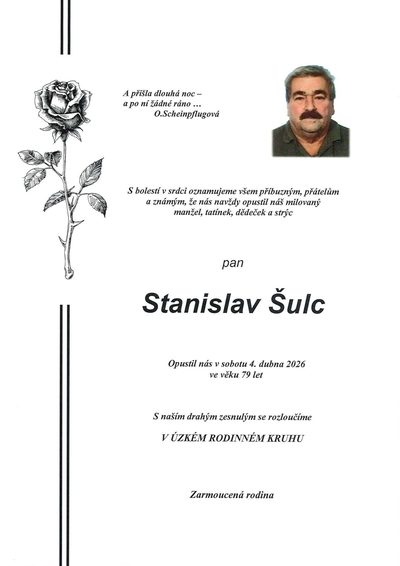 Smuteční oznámení – Stanislav Šulc