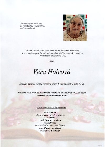 Smuteční oznámení – Věra Holcová