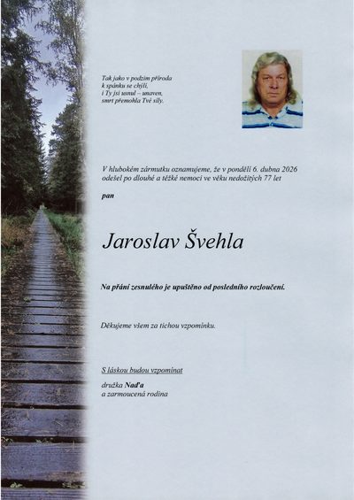 Smuteční oznámení – Jaroslav Švehla