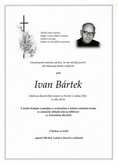 Smuteční oznámení – Ivan Bártek