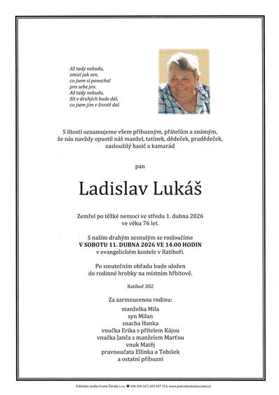 Smuteční oznámení – Ladislav Lukáš