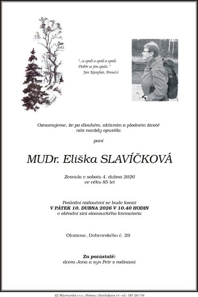 Smuteční oznámení – Eliška Slavíčková