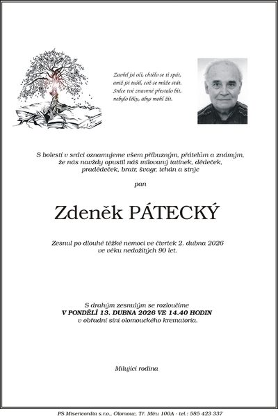 Smuteční oznámení – Zdeněk Pátecký
