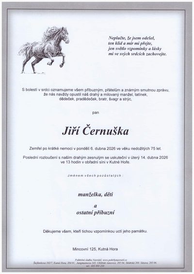 Smuteční oznámení – Jiří Cernuška