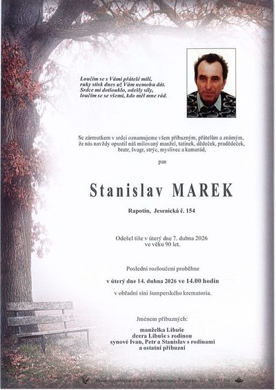 Smuteční oznámení – Stanislav Marek