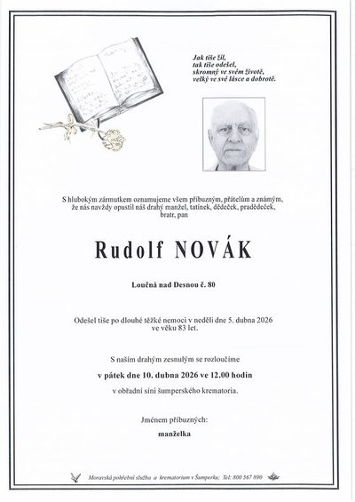 Smuteční oznámení – Rudolf Novák