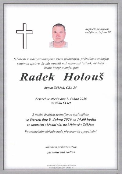 Smuteční oznámení – Radek Holouš