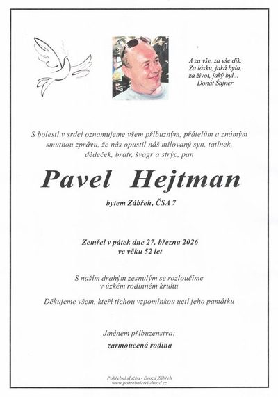 Smuteční oznámení – Pavel Hejtman