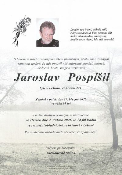 Smuteční oznámení – Jaroslav Pospíšil