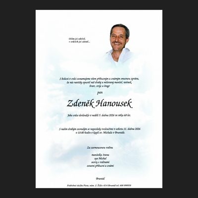 Smuteční oznámení – Zdeněk Hanousek
