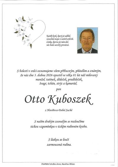 Smuteční oznámení – Otto Kuboszek
