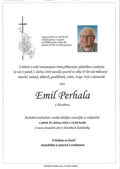 Smuteční oznámení – Emil Perhala