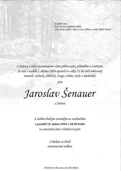 Smuteční oznámení – Jaroslav Šenauer