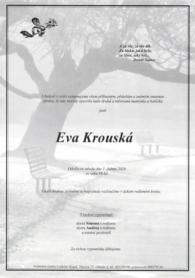 Smuteční oznámení – Eva Krouská