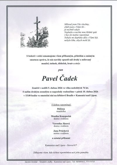 Smuteční oznámení – Pavel Čadek