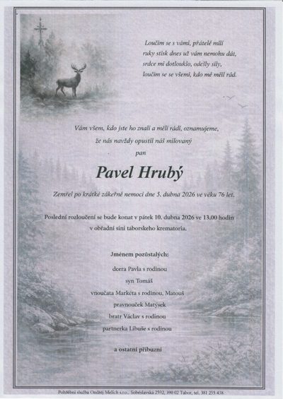 Smuteční oznámení – Pavel Hrubý