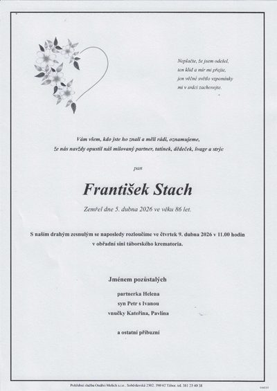 Smuteční oznámení – František Stach