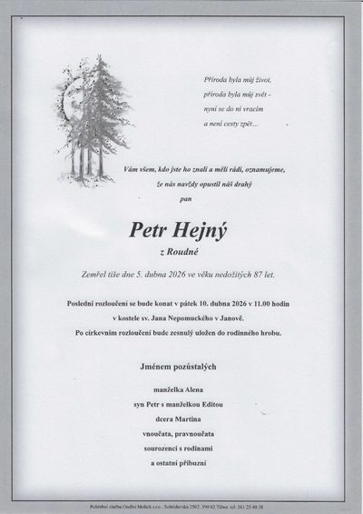 Smuteční oznámení – Petr Hejný