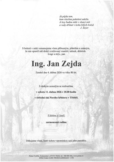 Smuteční oznámení – Jan Zejda