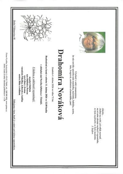 Smuteční oznámení – Drahomíra Nováková