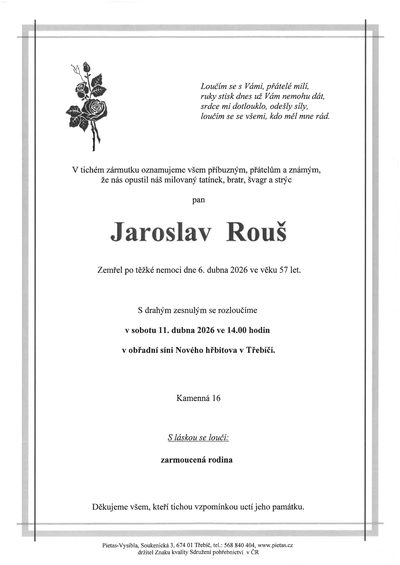 Smuteční oznámení – Jaroslav Rouš