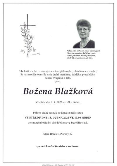 Smuteční oznámení – Božena Blažková