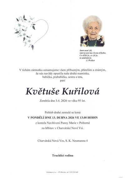 Smuteční oznámení – Květuše Kuřilová